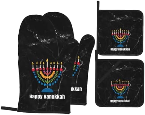 Delightful Hanukkah Heat-Resistant Oven Mitts and Pot Holders Set 4PCS
