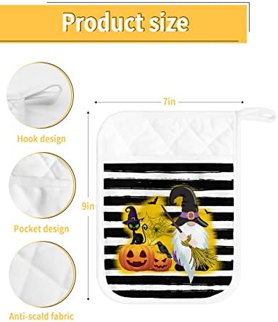 Halloween Pumpkin Gnome Potholders Set of 5 with Pockets