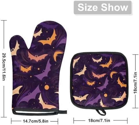 Halloween Cute Bats Oven Mitts Pot Holders Set of 2