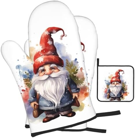 Watercolor Christmas Gnomes Oven Mitts Set of 3
