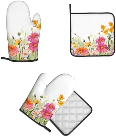 Cooking Casting Covered Quopvn Iris Flower Butterfly Printed Oven Mitt Set