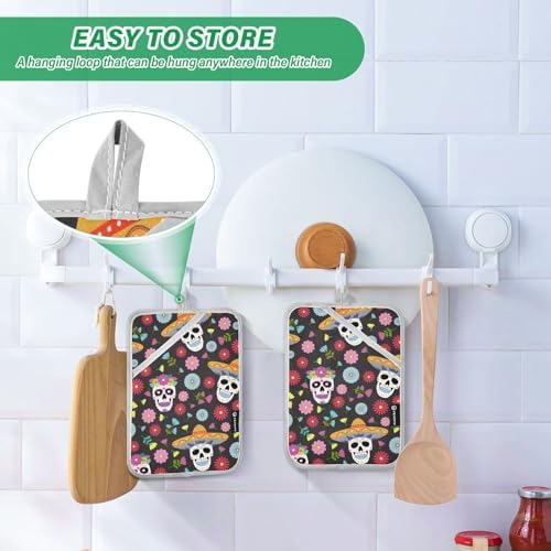 Day of the Dead Potholder Set - Heat-Resistant Oven Mitts