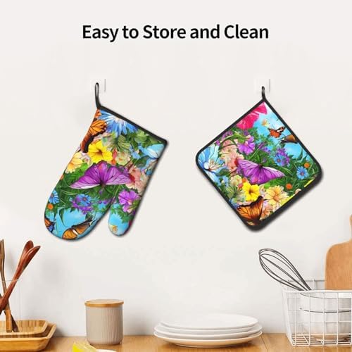 Cute Bird Flower Printed Oven Mitts Potholders