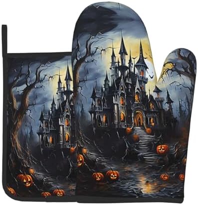 Devil Pumpkin Halloween Oven Mitts and Pot Holders Sets