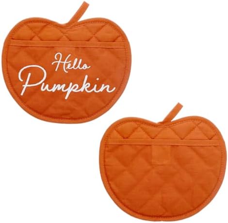 A1U Orange Pumpkin Shaped Oven Mitt Set of 2