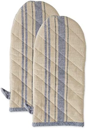 DII French Stripe Oven Mitts Nautical Blue 2 Count