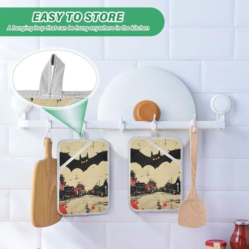 AIXIWAWA Halloween Bat Retro Pot Holders 2-Pack Heat-Resistant Insulated Oven Mitts