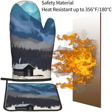 Red Fox Rustic Cabin Printed Oven Mitts and Pot Holders 2pcs Set