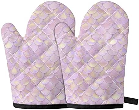 2-Pack Durable Pink Oven Mitts with Fish-Scale Design