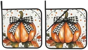 Orange Polka Dot Fall Pumpkin Pot Holder Set of 2 - Heat Resistant