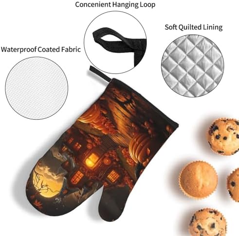 Pumpkin Halloween Oven Mitts Set of 3 for Cooking Baking