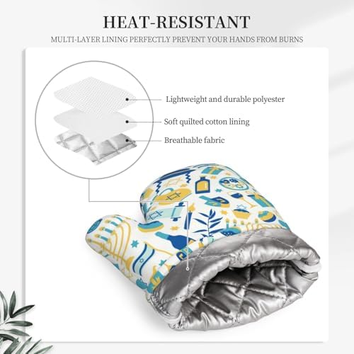 Happy Hanukkah Oven Mitts Safe Spacious for Baking BBQ