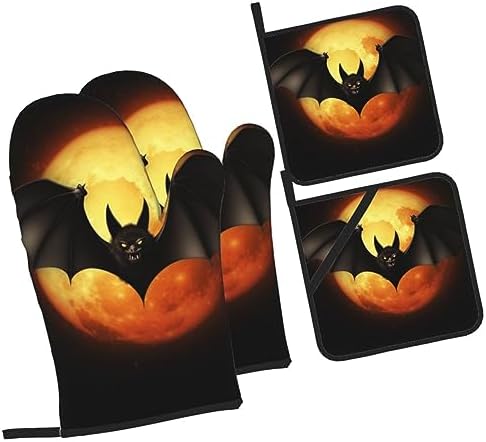 4PCS Halloween Bat Oven Mitts and Pot Holders Set 1