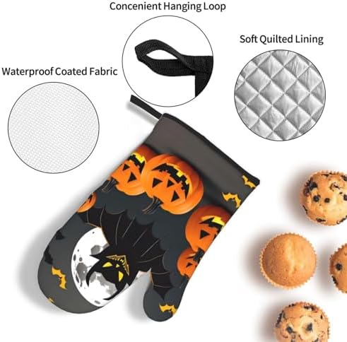 Halloween Moon Bat Pumpkin Oven Mitts Set