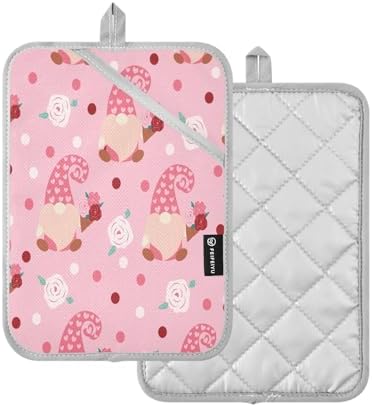 Kcldeci Pink Gnome Heat Resistant Oven Mitts 2 Pack