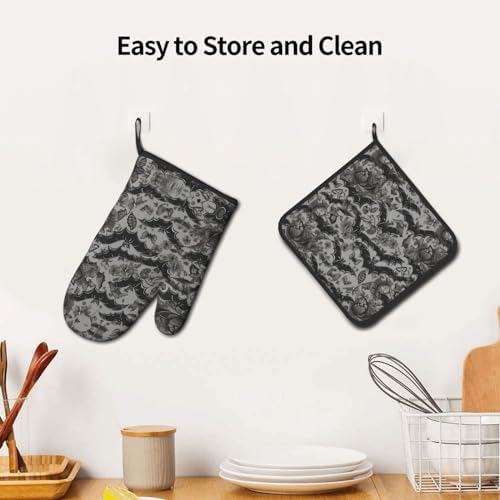October Spooky Halloween Bats Oven Mitts Pot Holders Set