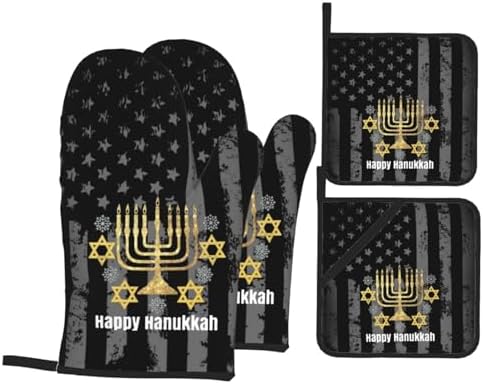 Happy Hanukkah Oven Mitts Pot Holders Set 4PCS