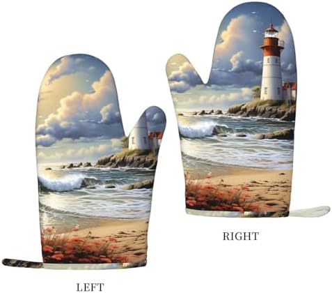 NONHAI Silicone Oven Mitts Set of 2 Sea Lighthouse Sandbeach