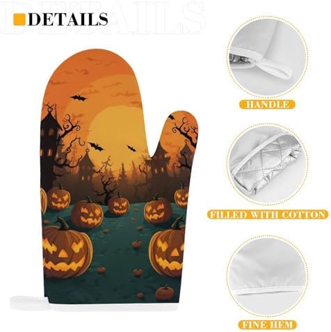 Halloween Orange Non-Slip Oven Mitt Set with Pot Holders