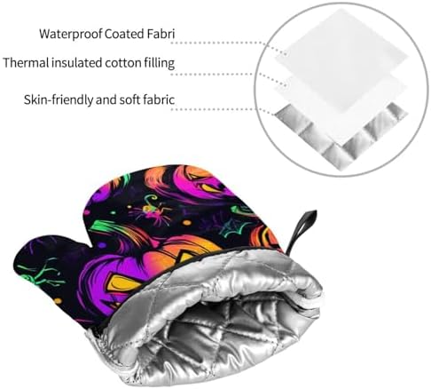 Halloween-Themed 4-Piece Oven Mitts Pot Holders Set for Baking Cooking