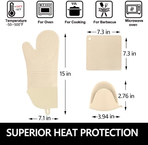 5-Piece Silicone Oven Mitt Set with Heat Resistance