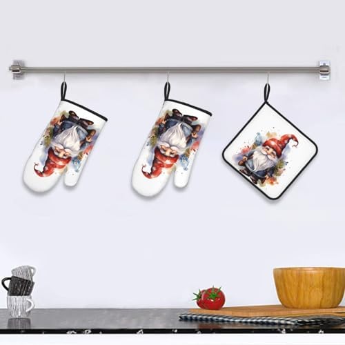 Watercolor Christmas Gnomes Oven Mitts Set of 3