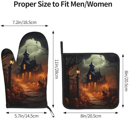 Scary Halloween Oven Mitts Pot Holders Set - Heat-Resistant Cooking Gloves Baking Pots