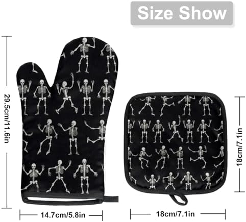 Perfect for Halloween - Cute Skull Oven Mitts Pot Holder Set of 2