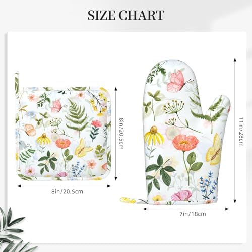 DONMYER Wildflowers Butterfly Oven Mitt Set 4 pcs