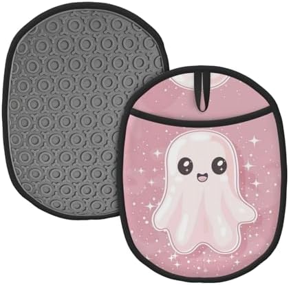 Cute Halloween Pink Ghost silicone Pot Holder with Hanging Loop