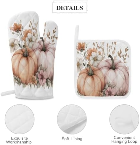 Pumpkin Flower Boho Fall Oven Mitts for Kitchen