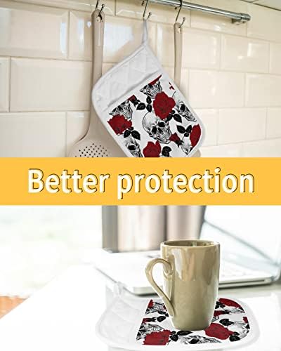 5-Piece Sugar Skull Potholders Heat-Resistant Halloween-Style with Hanging Loops