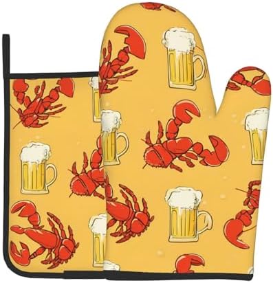 Quopvn Beer and Crawfish Pattern Oven Mitts 2pcs Set