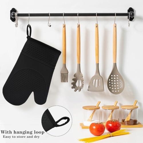 Monbalcon Oven Mitts Silicone Kitchen Gloves Heat Resistant Pair waterproof
