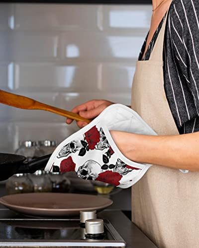 5-Piece Sugar Skull Potholders Heat-Resistant Halloween-Style with Hanging Loops