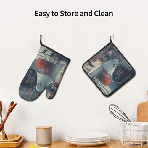 Gjieliness Funny Halloween Ghost Oven Mitts and Pot Holders Set 1