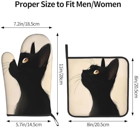 Halloween Black Cat Oven Mitts and Pot Holders Set