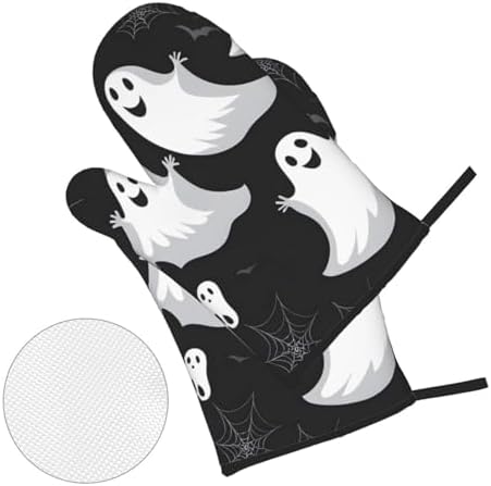 Oven Mitts Set of 4 with Heat-Resistant Black and Halloween Ghost Prints