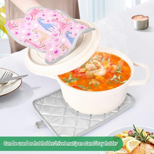 KCldeci Cute Giraffe Heat-Resistant Potholders for Baking Cooking as a Gift