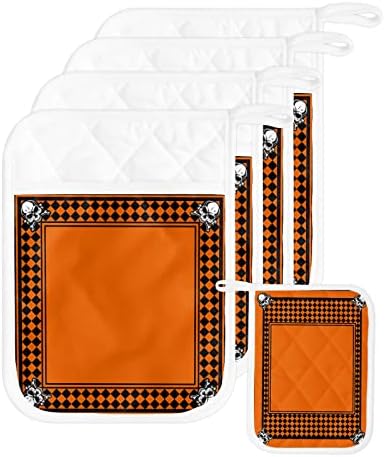 Halloween Skeleton Buffalo Plaid Potholders Set of 5