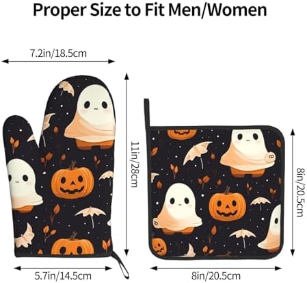 Premium Halloween Oven Mitts and Pot Holders Set for Baking BBQ
