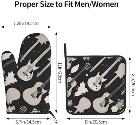 Guitar Pattern Oven Mitts Pot Holders 2-Piece Set