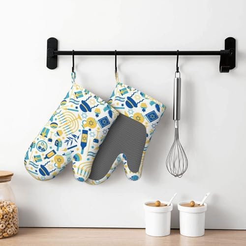 Happy Hanukkah Oven Mitts Safe Spacious for Baking BBQ