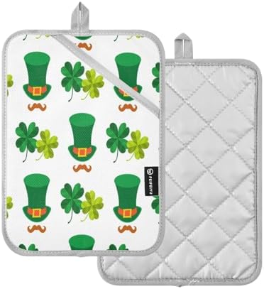 Kcldeci 2Pack Green Hat Four Leaf Clover Heat Resistant Potholders