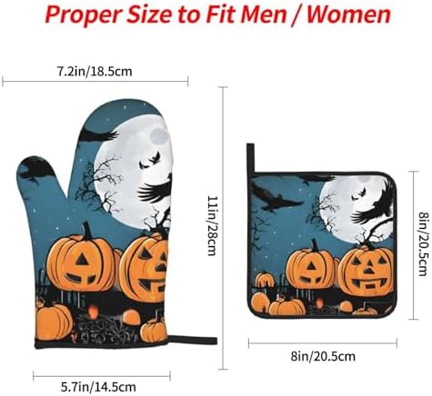4-Piece Halloween Pumpkin Oven Mitts and Pot Holders Set