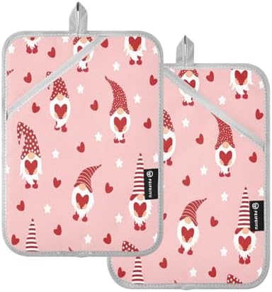 Cute Gnomes Hearts Heat-Resistant POTHOLDER SET