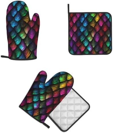 Quopvn Dragon Scale Printed Oven Mitts Pot Holders 2PCS Set