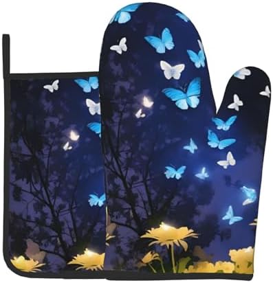 Quopvn Butterfly-Printed Oven Mitts and Pot Holders 2-Piece Set