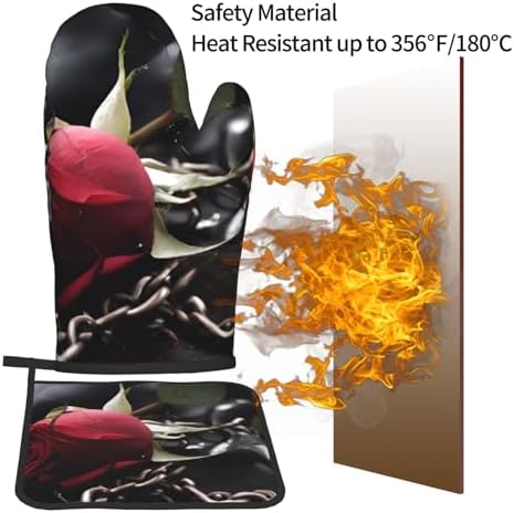 Cozy Black Rose Oven Mitts Set for Cooking