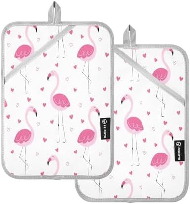 Vibrant Pink Flamingos Love Heart Heat-Resistant Potholder Set for Oven Mitts